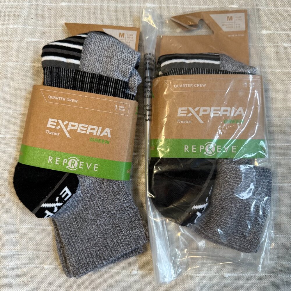 THORLOS EXPERIA REPREVE Bundle of 2  Medium Quarter Crew Unisex Socks NEW
